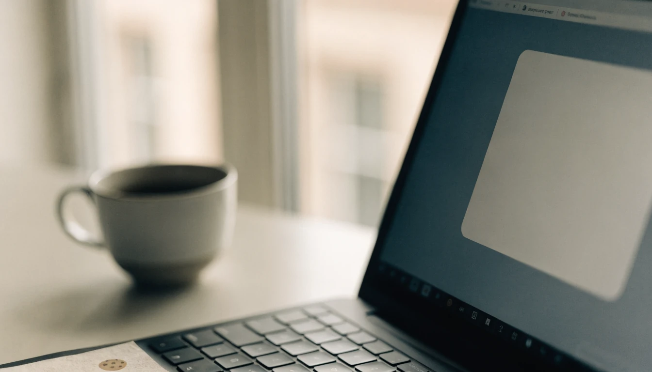 Zbliżenie na laptop z ikoną pliku cookie obok klawiatury